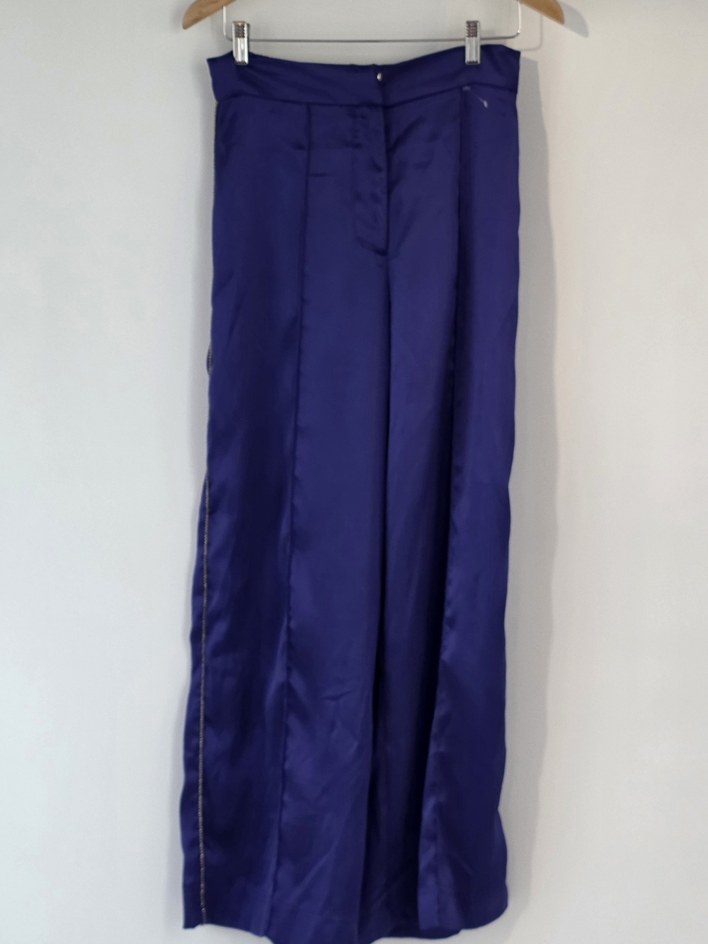 House Of Harlow 1960 Deep Purple Wide Leg Satin Pants w/Rhinestone Trim Size Med